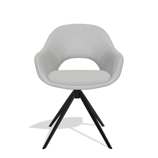 Chaise de salle à manger Matera 6470 en Cuir B904 (gris clair), pied pivotant en noir, vue de face