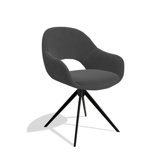 Chaise de salle à manger Matera 6470 en Cuir B905 (anthracite), pied pivotant en noir, vue de trois-quarts