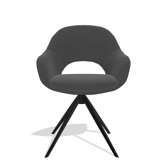 Chaise de salle à manger Matera 6470 en Cuir B905 (anthracite), pied pivotant en noir, vue de face