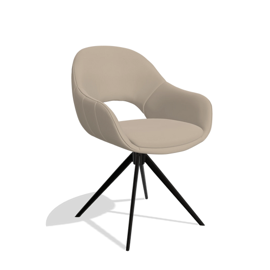 Chaise de salle à manger Matera 6470 en Cuir B911 (sable), pied pivotant en noir, vue de trois-quarts
