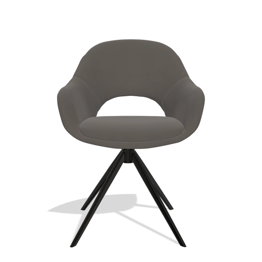 Chaise de salle à manger Matera 6470 en Cuir B918 (gris foncé), pied pivotant en noir, vue de face