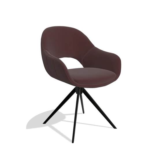Dining Chair Matera 6470 in Leather B938 (chocolate), black swivel base, angled view