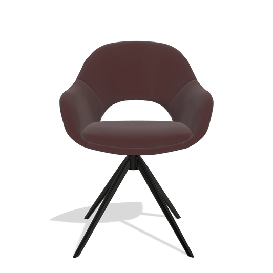 Dining Chair Matera 6470 in Leather B938 (chocolate), black swivel base, front view