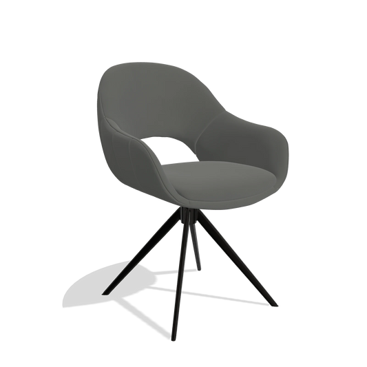Dining Chair Matera 6470 in Leather B945 (dark grey), black swivel base, angled view