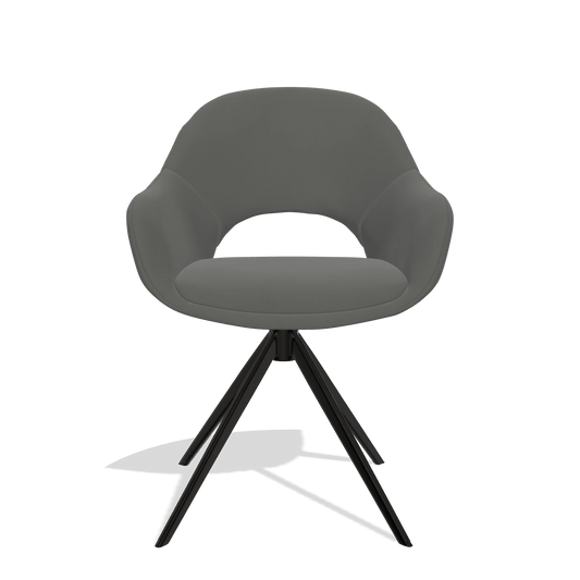 Dining Chair Matera 6470 in Leather B945 (dark grey), black swivel base, front view