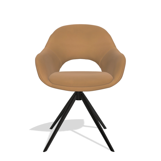 Chaise de salle à manger Matera 6470 en Cuir B947 (caramel), pied pivotant en noir, vue de face