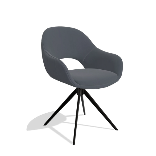 Chaise de salle à manger Matera 6470 en Cuir B961 (gris foncé), pied pivotant en noir, vue de trois-quarts