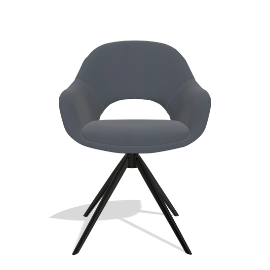 Chaise de salle à manger Matera 6470 en Cuir B961 (gris foncé), pied pivotant en noir, vue de face