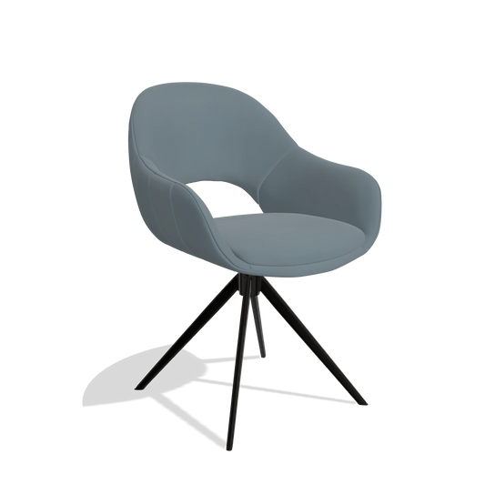Chaise de salle à manger Matera 6470 en Cuir B963 (gris), pied pivotant en noir, vue de trois-quarts