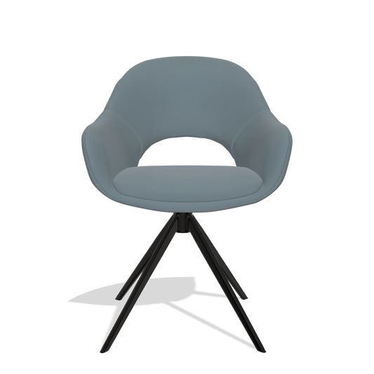 Chaise de salle à manger Matera 6470 en Cuir B963 (gris), pied pivotant en noir, vue de face