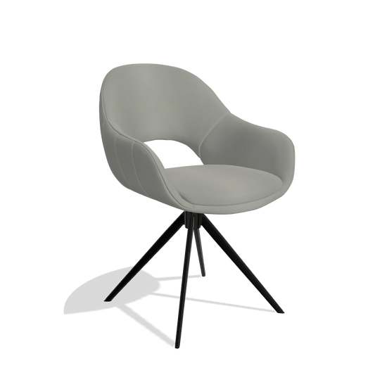 Chaise de salle à manger Matera 6470 en Cuir B967 (grège), pied pivotant en noir, vue de trois-quarts