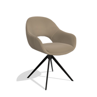 Silla de comedor Matera 6470 en Piel B968 (topo), base giratoria en negro, vista en ángulo