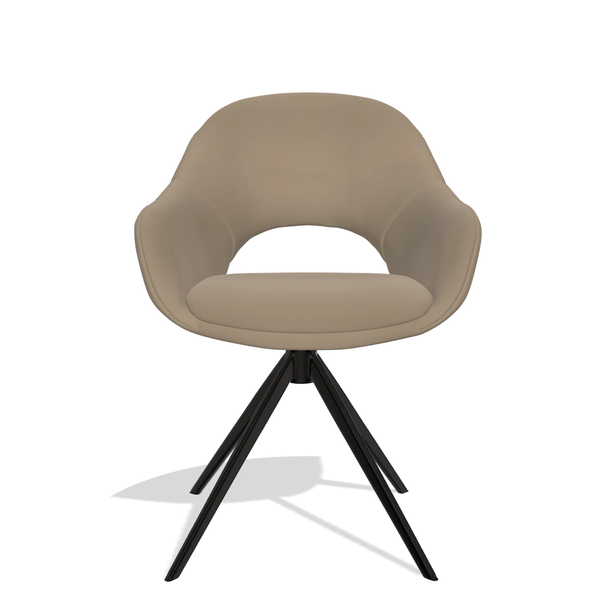 Silla de comedor Matera 6470 en Piel B968 (topo), base giratoria en negro, vista frontal