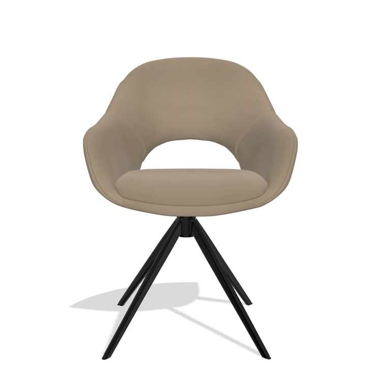 Silla de comedor Matera 6470 en Piel B968 (topo), base giratoria en negro, vista frontal