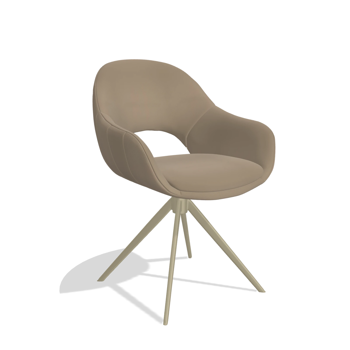 Silla de comedor Matera 6470 en Piel B968 (topo), base giratoria en champán, vista en ángulo