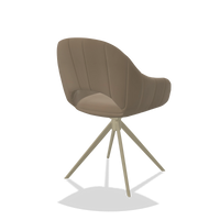 Silla de comedor Matera 6470 en Piel B968 (topo), base giratoria en champán, vista trasera en ángulo