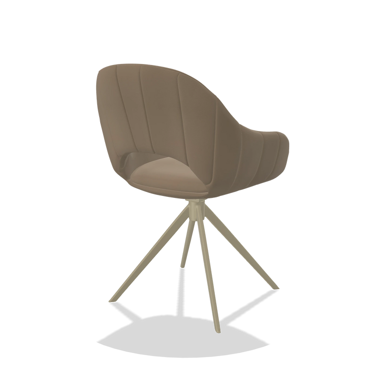 Silla de comedor Matera 6470 en Piel B968 (topo), base giratoria en champán, vista trasera en ángulo