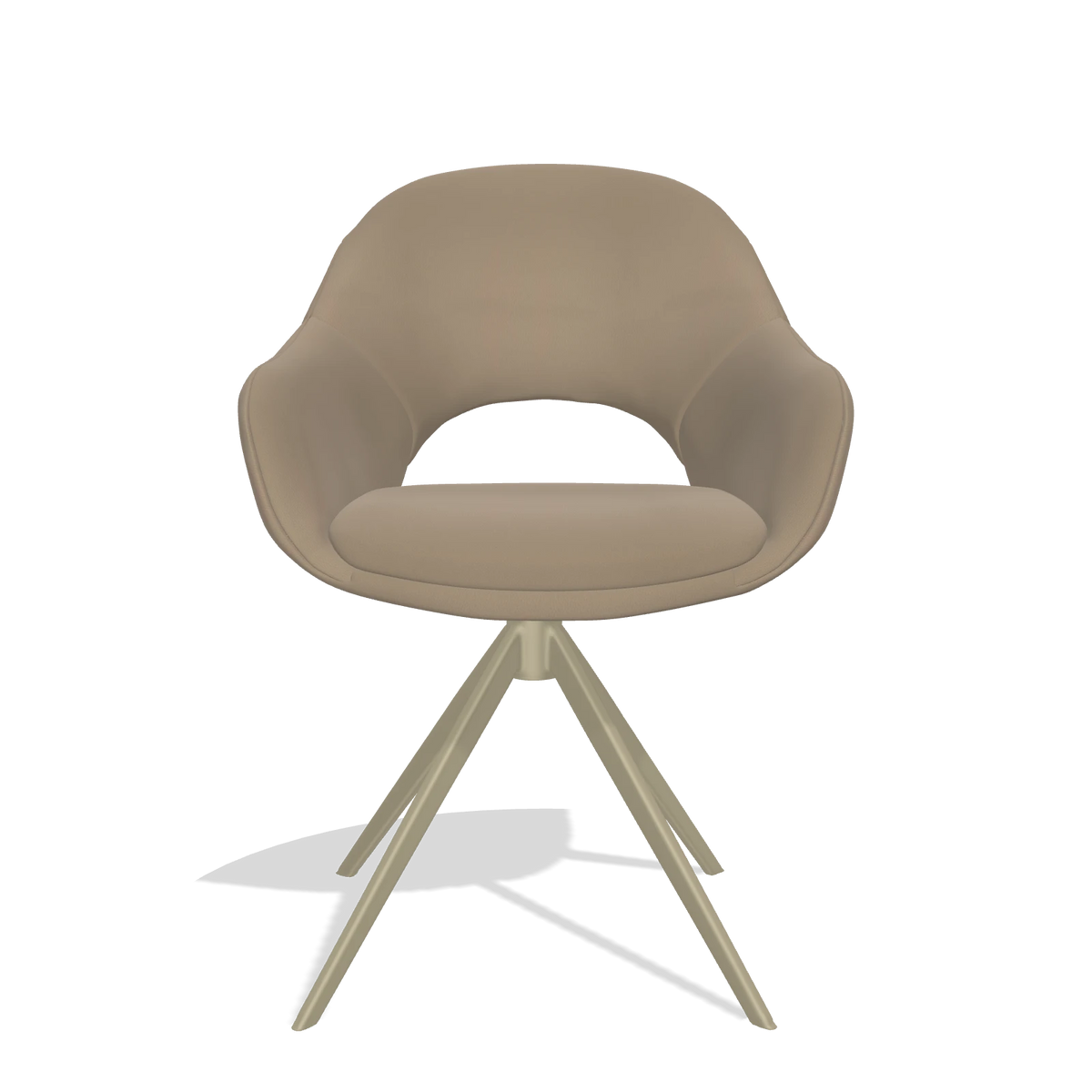 Silla de comedor Matera 6470 en Piel B968 (topo), base giratoria en champán, vista frontal