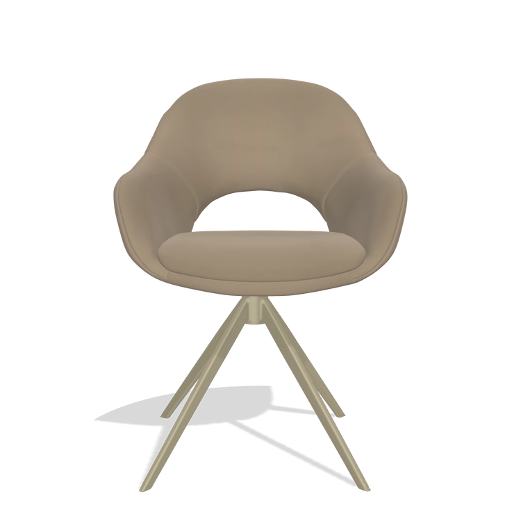 Silla de comedor Matera 6470 en Piel B968 (topo), base giratoria en champán, vista frontal