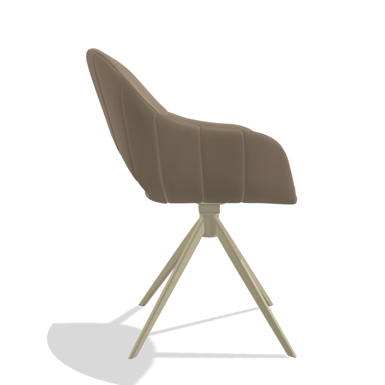 Silla de comedor Matera 6470 en Piel B968 (topo), base giratoria en champán, vista lateral