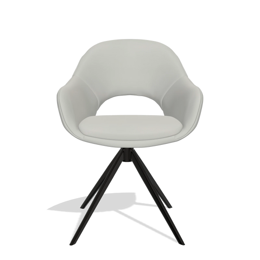 Chaise de salle à manger Matera 6470 en Cuir B970 (gris clair), pied pivotant en noir, vue de face
