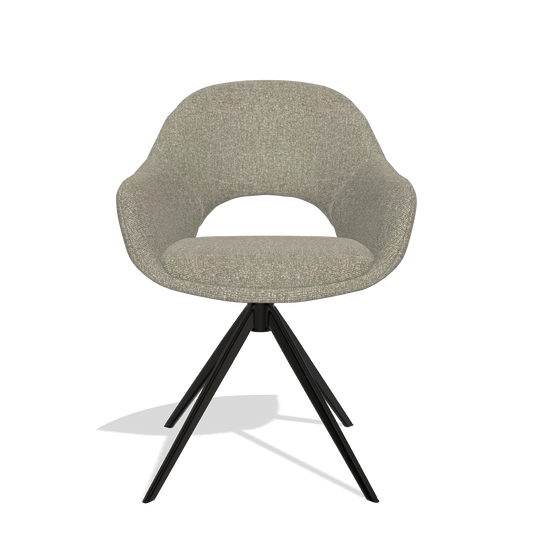 Silla de comedor Matera 6470 en tela Lodge 05 (topo), base giratoria en negro, vista frontal