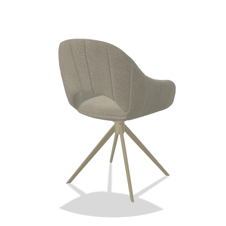 Chaise de salle à manger Matera 6470 en tissu Rhythm 05 (grège), pied pivotant en champagne, vue de trois-quarts arrière