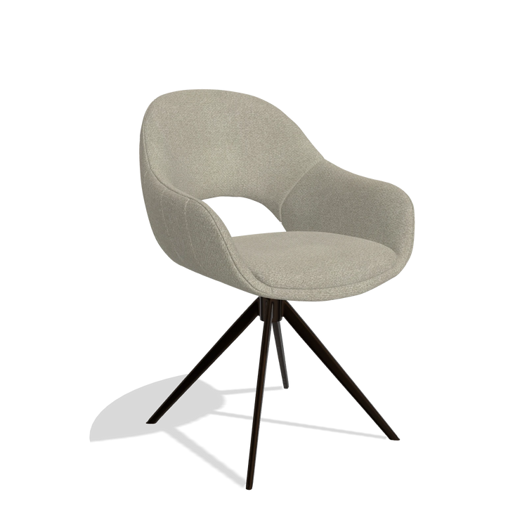 Chaise de salle à manger Matera 6470 en tissu Rhythm 05 (grège), pied pivotant en espresso, vue de trois-quarts