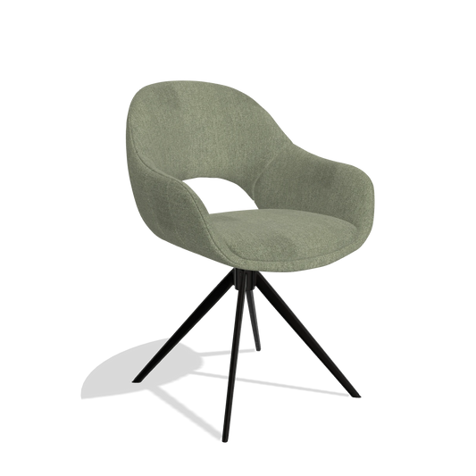 Esszimmerstuhl Matera 6470 in Stoff San Remo 500 (Taupe), Drehfuß in Schwarz, Schrägansicht