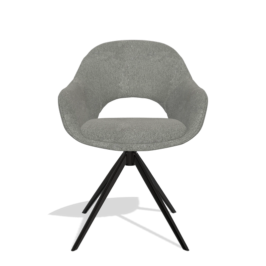 Silla de comedor Matera 6470 en tela San Remo 802 (topo), base giratoria en negro, vista frontal