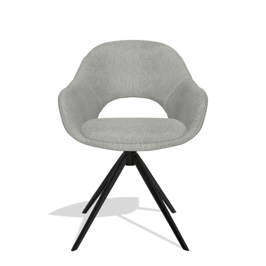 Silla de comedor Matera 6470 en tela San Remo 901 (gris), base giratoria en negro, vista frontal