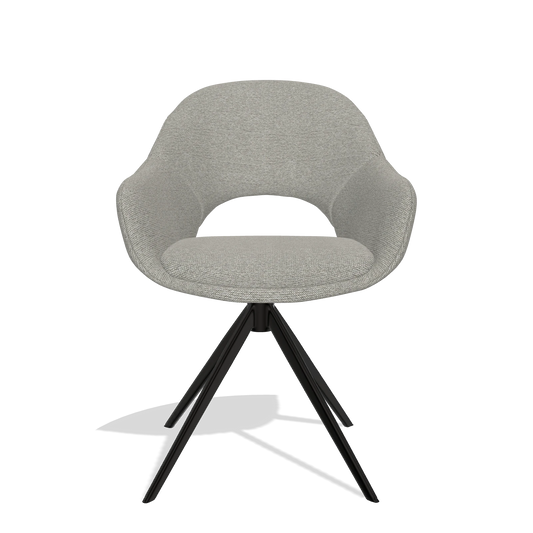 Dining Chair Matera 6470 in Sneak 01 fabric (grey), black swivel base, front view