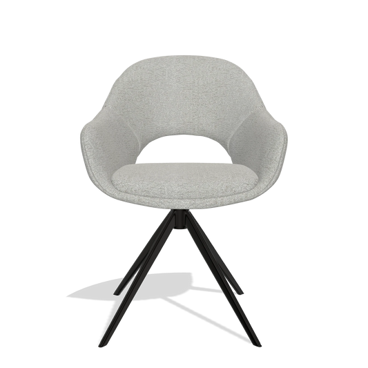Silla de comedor Matera 6470 en tela Sneak 05 (greige), base giratoria en negro, vista frontal