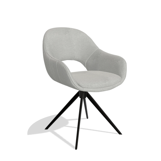 Dining Chair Matera 6470 in Sneak 110 fabric (greige), black swivel base, angled view