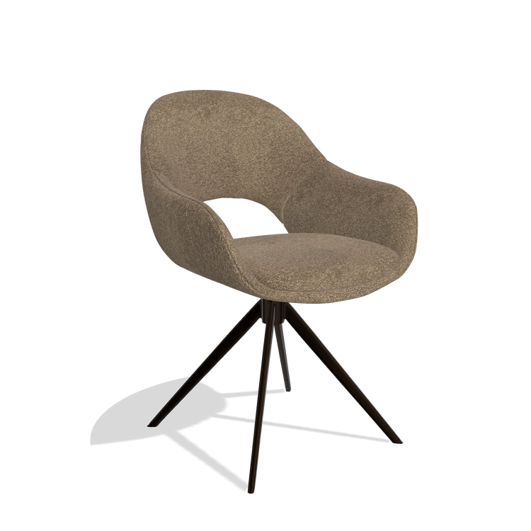 Eetkamerstoel Matera 6470 in stof Sneak 16 (olijfgroen), draaivoet in espresso, schuin vooraanzicht