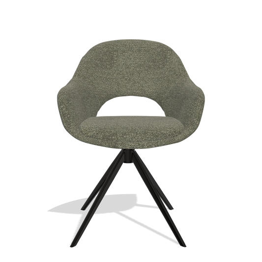 Silla de comedor Matera 6470 en tela Sneak 59 (gris oscuro), base giratoria en negro, vista frontal