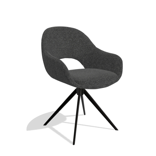 Dining Chair Matera 6470 in Sneak 67 fabric (black), black swivel base, angled view