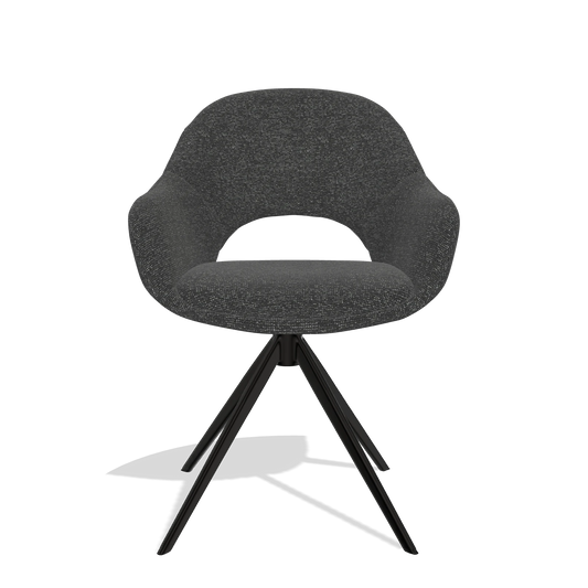 Dining Chair Matera 6470 in Sneak 67 fabric (black), black swivel base, front view