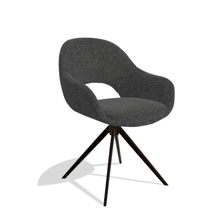 Eetkamerstoel Matera 6470 in stof Sneak 67 (zwart), draaivoet in espresso, schuin vooraanzicht