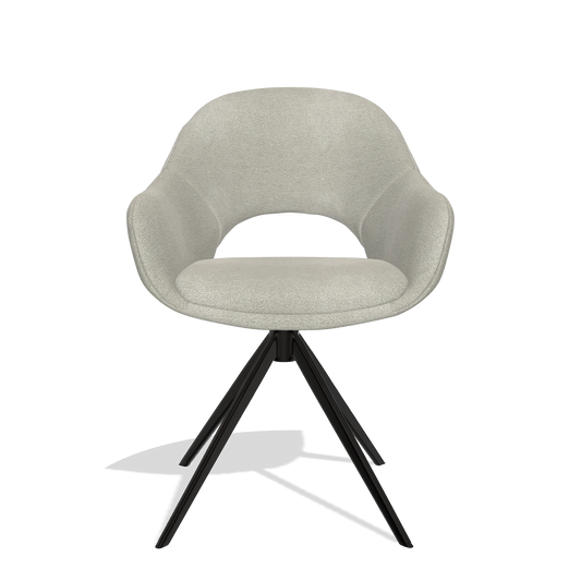 Dining Chair Matera 6470 in Stella 01 fabric (greige), black swivel base, front view