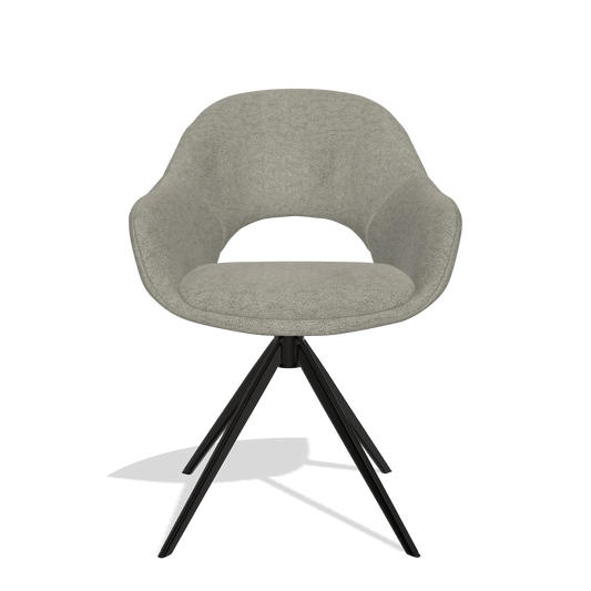 Dining Chair Matera 6470 in Stella 10 fabric (taupe), black swivel base, front view