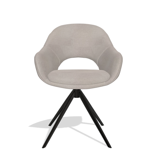 Dining Chair Matera 6470 in Stella 106 fabric (greige), black swivel base, front view
