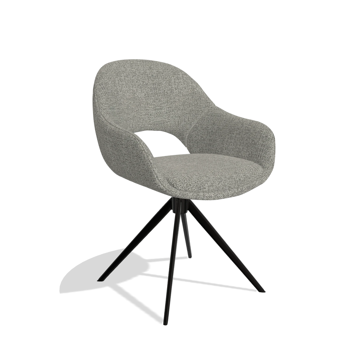 Esszimmerstuhl Matera 6470 in Stoff Taurus 65 (Taupe), Drehfuß in Schwarz, Schrägansicht