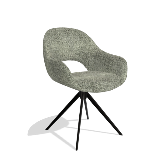 Dining Chair Matera 6470 in Venga 156 fabric (taupe), black swivel base, angled view
