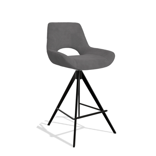 Taburete de bar Matera 6483 en tela Adore 180 (gris oscuro), patas en negro, vista en ángulo