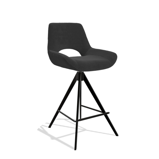 Taburete de bar Matera 6483 en tela Adore 67 (negro), patas en negro, vista en ángulo