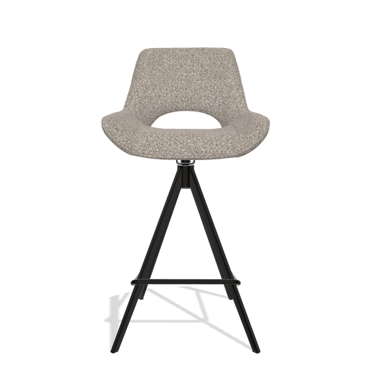 Tabouret de bar Matera 6483 en tissu Ascot Toffee (gris), pieds en noir, vue de face