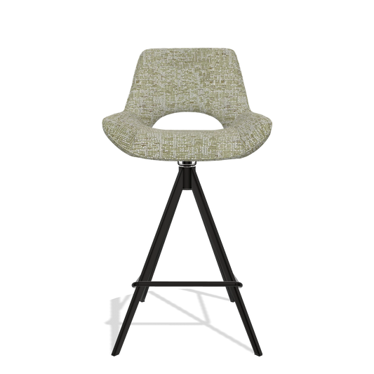 Tabouret de bar Matera 6483 en tissu Be Fine 429 (vert sauge), pieds en noir, vue de face