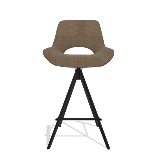 Tabouret de bar Matera 6483 en tissu Bull 15 (marron), pieds en noir, vue de face