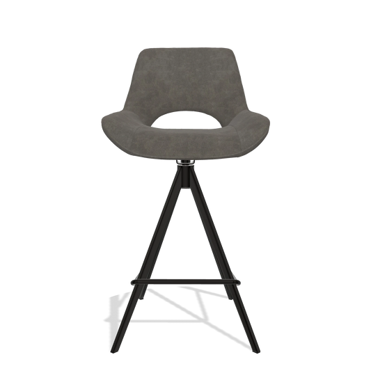 Tabouret de bar Matera 6483 en tissu Bull 18 (gris foncé), pieds en noir, vue de face